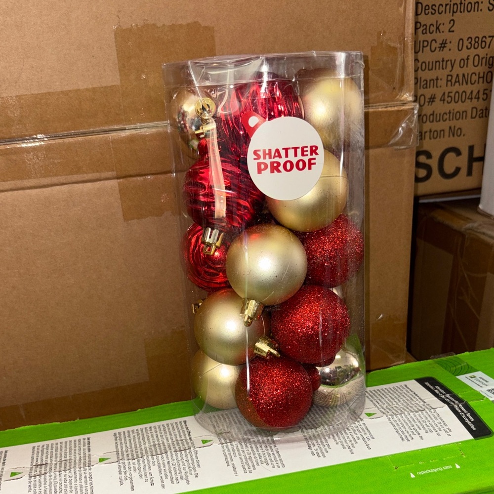 Shatterproof Red and Gold Holiday Ornaments